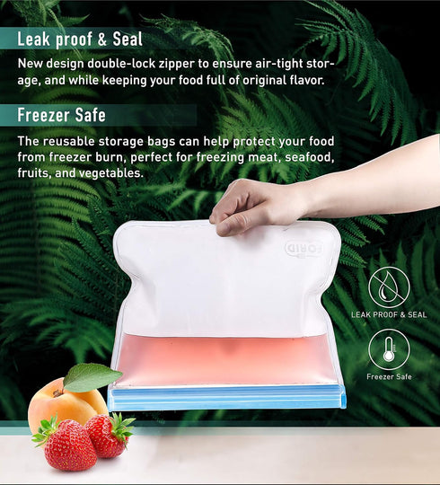 FORID Reusable Gallon Freezer Bags, 6 Pack Leakproof Extra Thick 1 Gallon Bags for Food & Meal Prep Storage