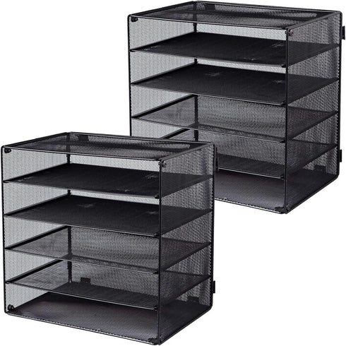 EASEPRES 5 Slot Mesh Desk Organizer Tray, File Paper Letter Folder Holder for Office Home School Classroom, Black, 2
