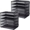 EASEPRES 5 Slot Mesh Desk Organizer Tray, File Paper Letter Folder Holder for Office Home School Classroom, Black, 2