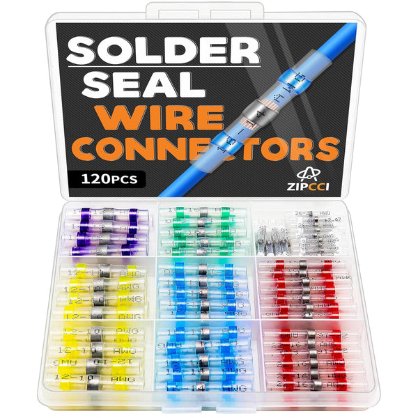 120Pcs Solder Seal Wire Connectors, Heat Shrink Butt Connectors Kit for Electrical Wiring