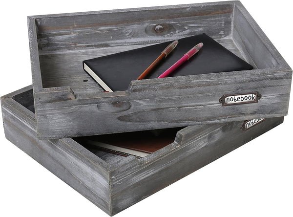 Set of 2 Ash Gray Wood Document Letter Paper Trays - Stackable Decorative Office Desktop File Organizer