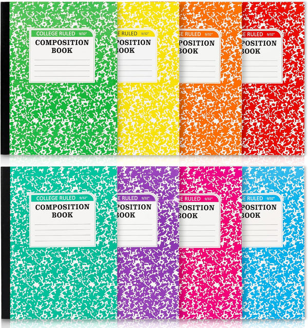 feela Composition Notebook, 8 Pack, Pastel Colors, College Ruled, 9.75" x 7.5", Marble Cover Notepad