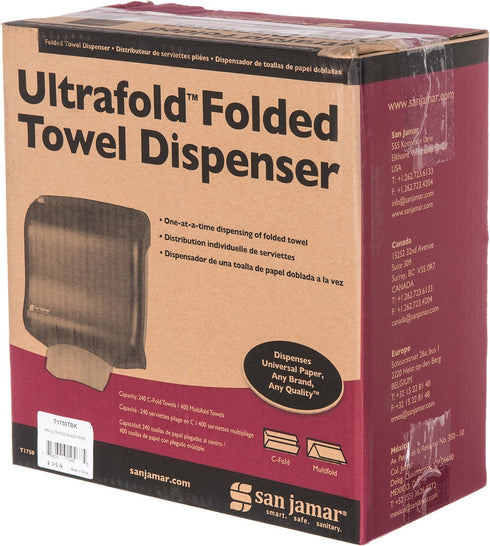 400 Multifold/240 11.5 6 Inches, San Jamar Classic UltraFold Towel Dispenser for C-Fold Towels, Plastic, x Black