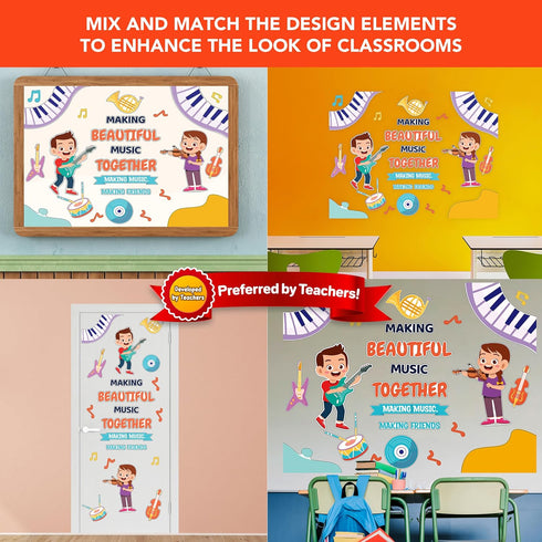 Decorably 24 Pcs Music Bulletin Board Set with Borders, Music Classroom Decorations and Posters