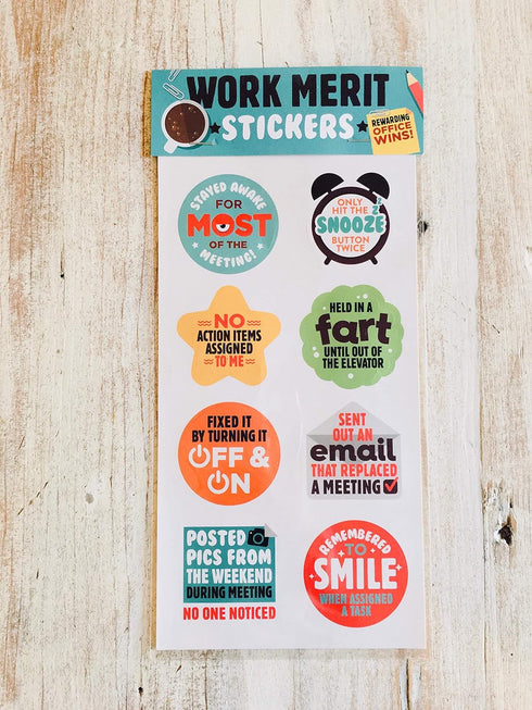 Work Merit Stickers - Reward Office Adulting, Funny Gifts for Coworkers, Perfect White Elephant Gift
