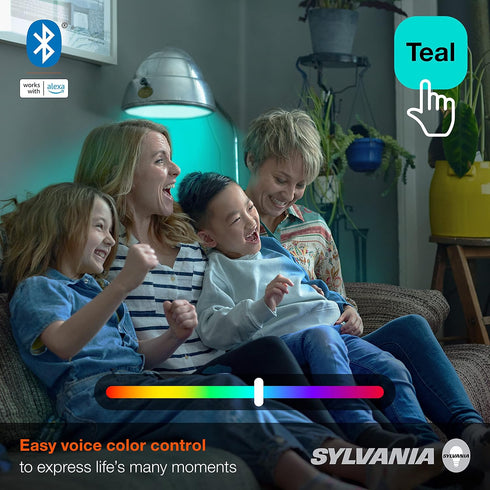 Sylvania Smart Light Bulb, Bluetooth Mesh LED Bulb, Compatible with Alexa & Google Home, A19, 60W Equivalent, E26, RGBW