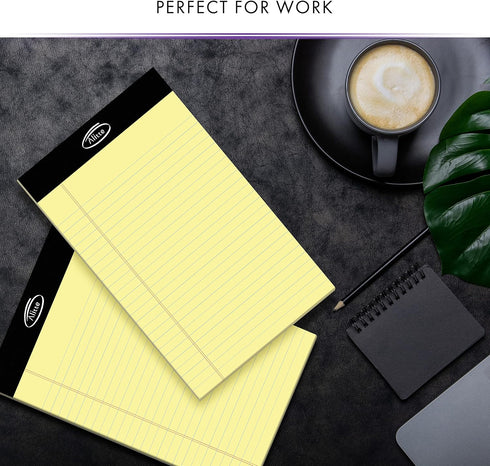 Yellow Legal Notepads 5x8, Pack of 6 - Perforated Narrow Ruled Writing Pad - Premium Thick Paper, No Ink Bleeding - 50