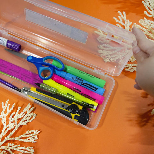 BAZIC Plastic Pencil Case, Large Utility Storage Box, Clear Color Multi-Purpose Organizer, 1-Pack