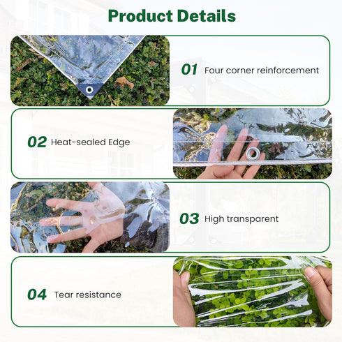 10' 12' Grommets&Reinforced x Clear Vinyl Tarp Clear Tarps Heavy Duty Waterproof UV Resistant Glass Tarps Transparent