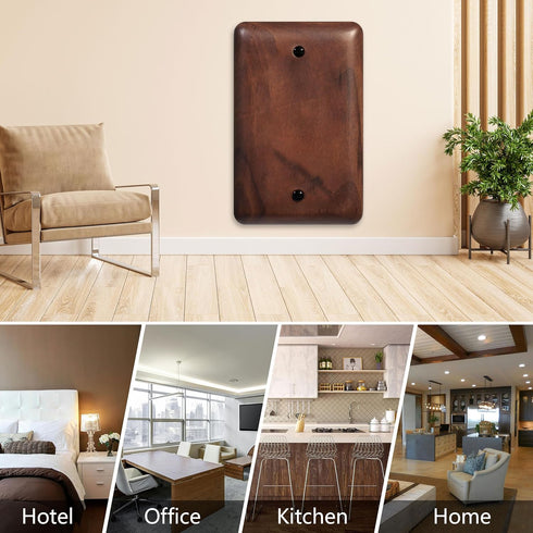 2-Pack 1-Gang Blank Outlet Cover Wall Plate, Solid Wood Cover Plate in Premium North American Walnut