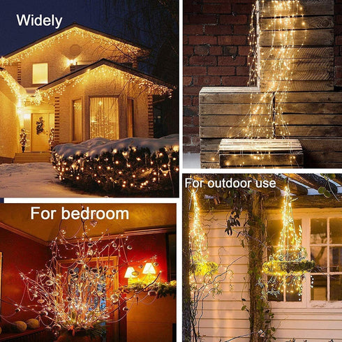 10 200 VOOKRY Strands LEDs Hanging Twinkle Fairy Lights Battery Operated with Remote, Waterproof Waterfall Vine String