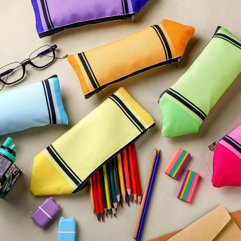 6 Kisston Pcs Pencil Pouch Case Bulk Colorful Kawaii Cute Pencil Crayon Shaped Bags with Zipper Aesthetic Crayon Case