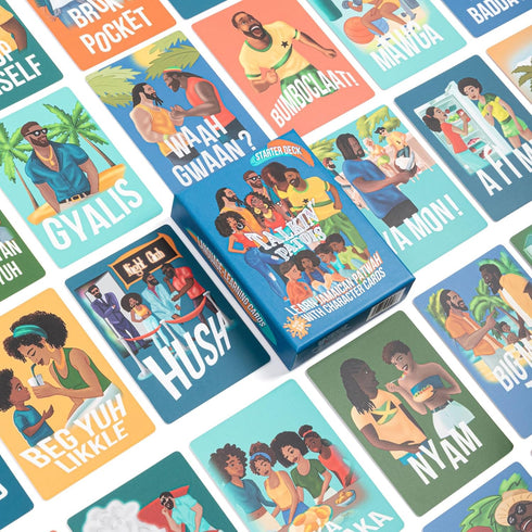 Talkin Patois Language Learning Cards | 53 Jamaican Phrases Explained | Illustrated by Local Artists with E-Learning