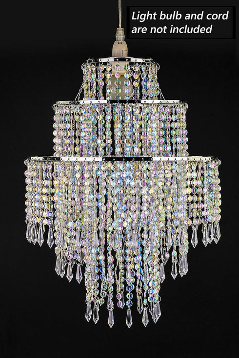 3 12.6 inches, Waneway Large Tiers Beads Pendant Shade, Ceiling Chandelier Lampshade with Acrylic Jewel Droplets
