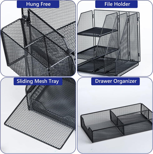 Desk Organizer with 2-Tier Paper Letter Tray, Drawer, and 2 Pen Holder for Office Supplies