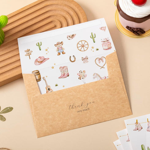 50 Pack Crisky Baby Shower Thank You Cards for Girl with Envelopes, Pink Western Cowgirl Baby Thank You Cards for Baby