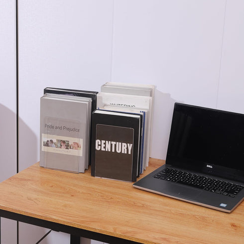 Clear Bookends for Heavy Books - 8pcs Acrylic Book Shelf Organizer for Desk, Plastic Heavy Duty Book Holders