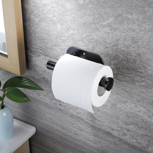 YIGII Adhesive Toilet Paper Holder, Self Adhesive Black Wall Mount Roll Holder for Bathroom & Kitchen