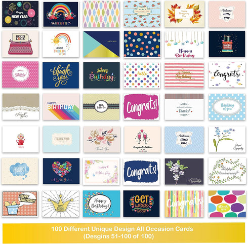 Janvale 100 Set 5 7 inch All Occasion Cards Assortment Box with Color EnvelopesAll Occasion Cards with Greeting Inside