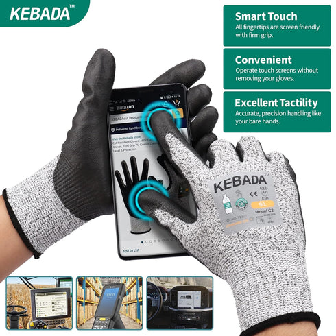 Cut Resistant Gloves, ANSI A2 Cutting Gloves, PU Coated Anti Cut Gloves C2, Touchscreen, Multi-Purpose, 1 Pair, Medium