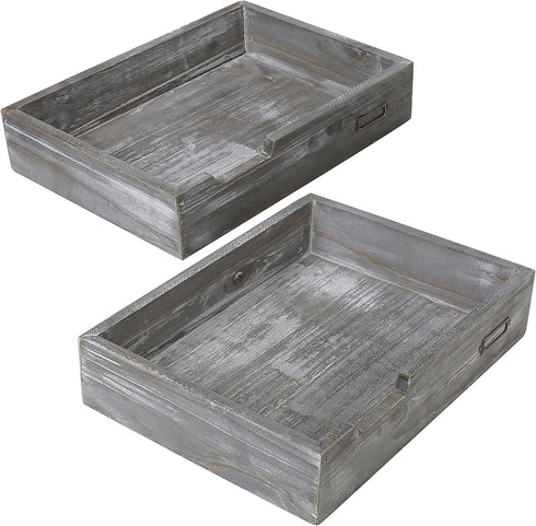Set of 2 Ash Gray Wood Document Letter Paper Trays - Stackable Decorative Office Desktop File Organizer