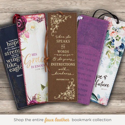 Christian Art Gifts Premium Vegan Faux Leather Scripture Bookmark, Proverbs 31:26 Inspirational Bible Verse