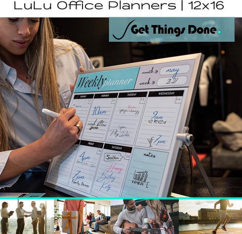 Dry Erase White Board, 12"x16" for Desktop & Wall - 2 Magnetic Planners, 6 Markers, Eraser & Wall Hangers Included