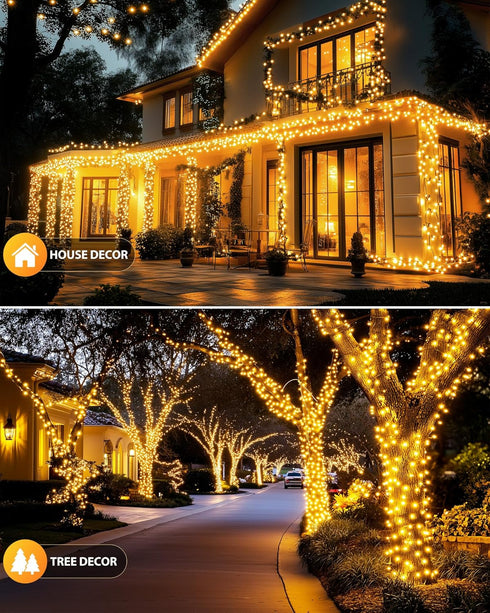 2 Pack 92Ft 240 8 Brightown Solar String Lights Outdoor Waterproof, LED Solar Lights Outdoor with Modes, Outdoor Light