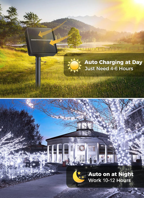 40FT 100 8 Minetom Solar String Lights Outdoor - LED String Lights Solar Powered with Lighting Modes, Waterproof Patio