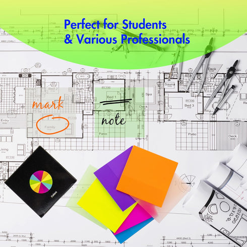 Transparent Sticky Notes, Pack of 12 Pads, Translucent Sticky Notes Set (Colors, 3" x 3" 600 sheets) for Annotating and Highlighting