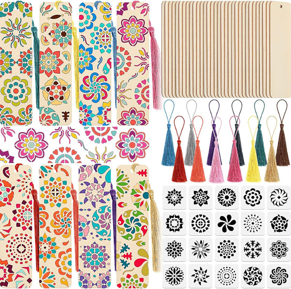 TaoBary 92 Pcs Wood Bookmark Making Kit Includes 36 Unfinished Blank Bookmarks