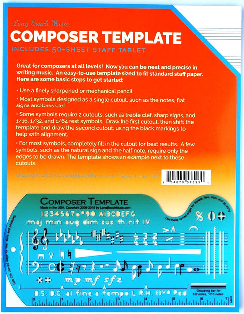 Song Writer's Composing Template Stencil for Music Notes & Symbols with Manuscript Staff Paper