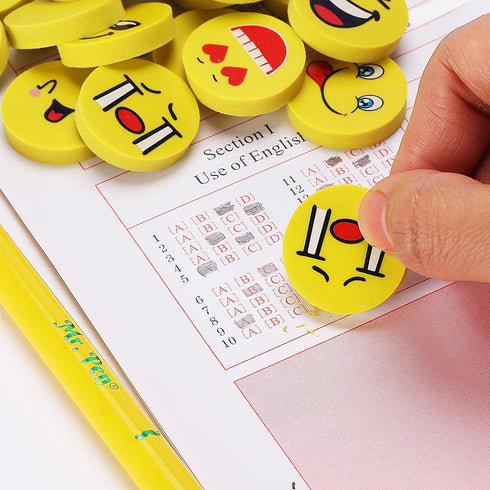 Mr. Pen Erasers, Pack of 64, Smiley Pencil Erasers for Kids, Fun School Supplies, Mini Erasers for Students
