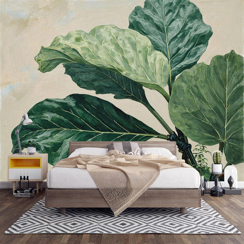 Personalized Customization Wall Mural SelfAdhesive Removable Fabric Fiddle Leaf Fig Botanical Plant Tropical Large Wall