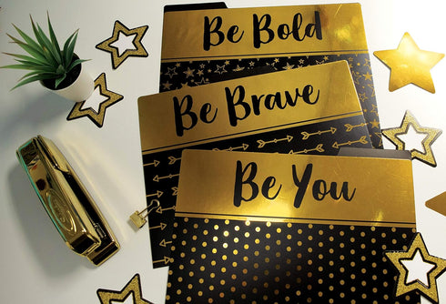 Carson Dellosa 8.5" x 11" Black & Gold Decorative File Folders, Letter Size, Inspirational Quotes for Desk Organization