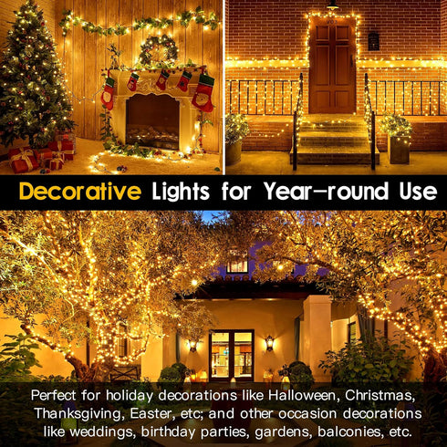 300 108FT 8 Techip LED Christmas Lights Outdoor, Warm White Christmas Tree Lights Outside Waterproof Twinkle Lights