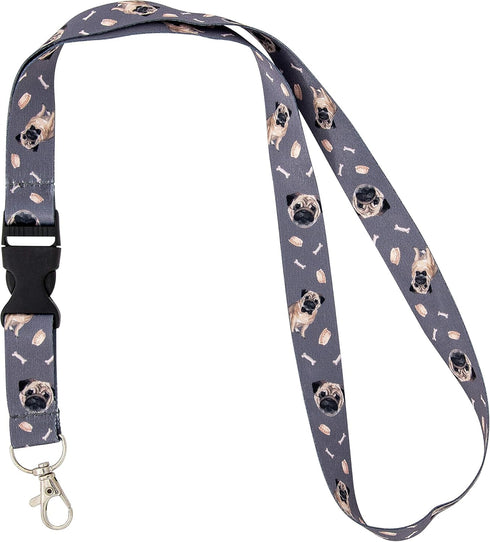 Desert Cactus Pug Dog Lanyard Badge ID Holder, Keychain Souvenir for Nurse, Doctor, Teacher, Detachable Buckle