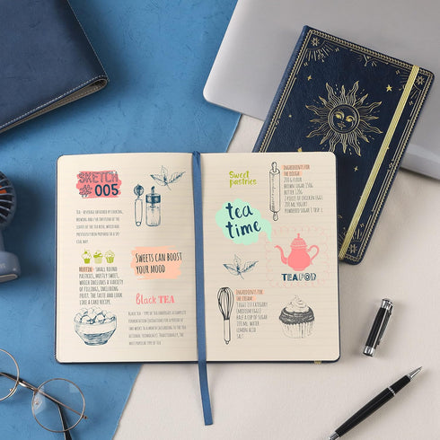 Blue Faux Leather Ruled Notebook/Journal, 144 Pages, Large, Premium Thick Paper, Hard Cover with Pocket