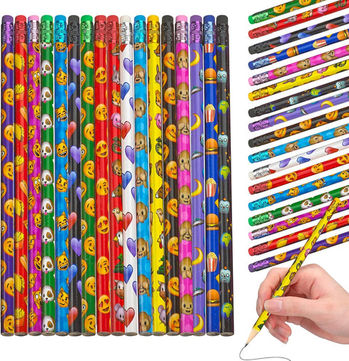 Emoticon Pencils - 36 Pack, Fun & Vibrant Writing Tools with Erasers, Assorted Emote Designs for Classroom Prizes