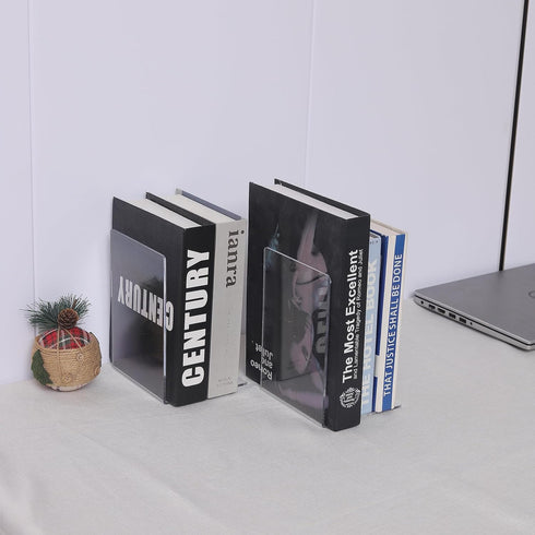 Clear Bookends for Heavy Books - 8pcs Acrylic Book Shelf Organizer for Desk, Plastic Heavy Duty Book Holders