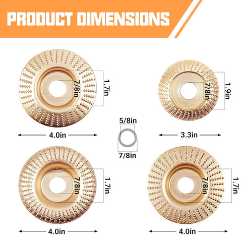4PCS Wood Carving Disc Set for 4" or 4 1/2" Angle Grinder with 5/8" Arbor, Stump Tool Grinder Disc Wheel Attachments for Woodworking,Grinding Wheel Shaping Disc for Wood Cutting