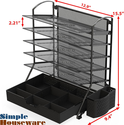 Simple Houseware 6 Tier Desk Document File Tray Organizer with Supplies Sliding Drawer, Black