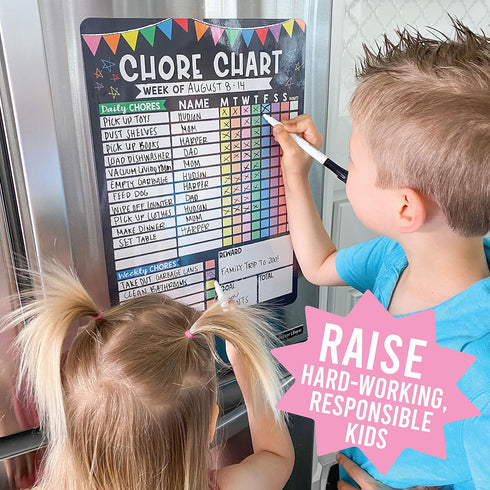 Magnetic Chore Chart for Kids, Dry Erase Reward System for Adults, Fiesta Chalk Responsibility Board for Family