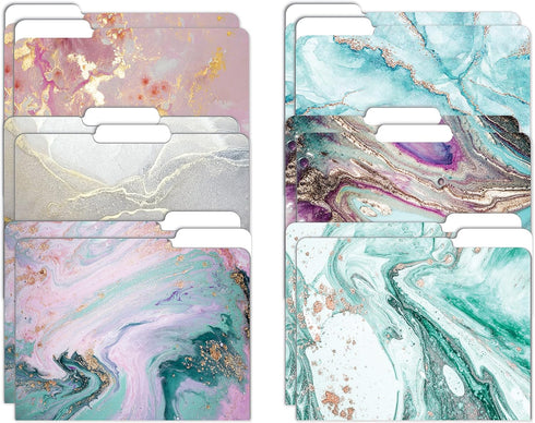 Better Office Products Decorative File Folders, 12 Pack, Heavyweight, Letter Size, Marble Designs with 1/3 Cut Tab