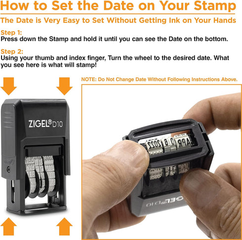 ZIGEL D10 Office Date Stamp - Self Inking Black Date Stamp