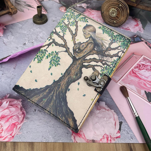 Blank Spell Book Of Shadows Journal with Lock Clasp Vintage Handmade Leather Diary for Witchcraft (7x5 Inch)