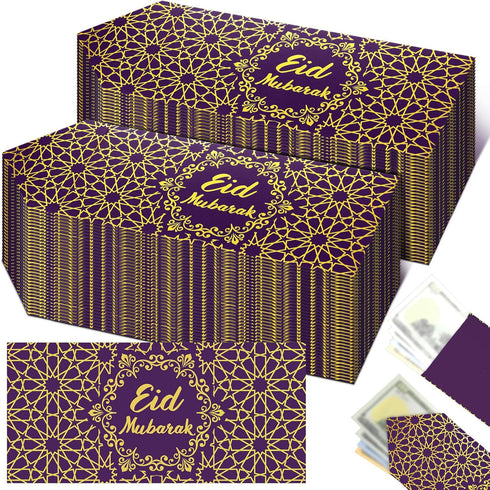 Sinmoe 72 Pcs Eid Mubarak Money Envelopes Bulk 6.7 x 3.2 inch Gold Foil Cash Set for Eid Holiday