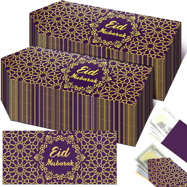 Sinmoe 72 Pcs Eid Mubarak Money Envelopes Bulk 6.7 x 3.2 inch Gold Foil Cash Set for Eid Holiday