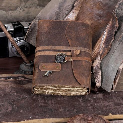 Vintage Leather Journal - Antique Handmade Leather Bound with Deckle Edge Paper for Men and Women Diary