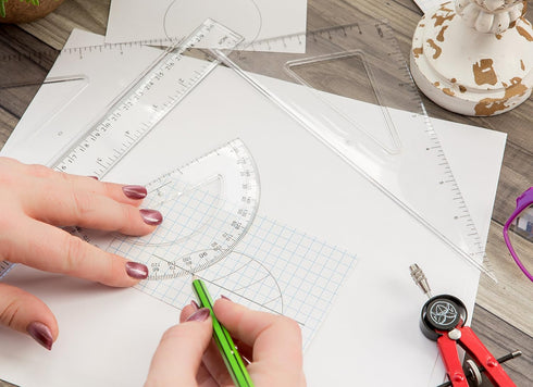 Protractor and Compass for Kids Geometry with Rulers and Two Set Squares